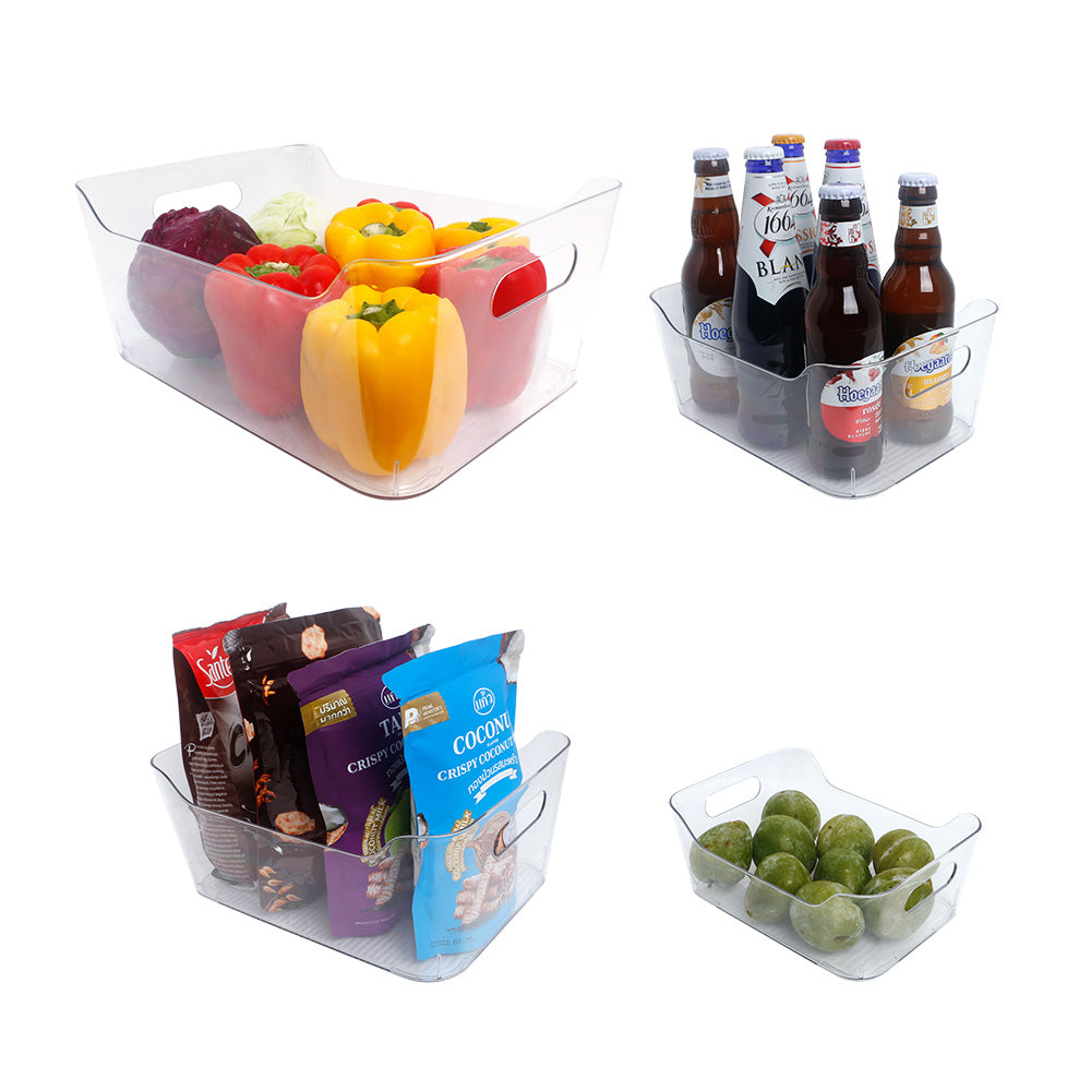 PET Food Rectangular Keep Fresh Fridge Organizer Plastic Clear Storage Box with Handle