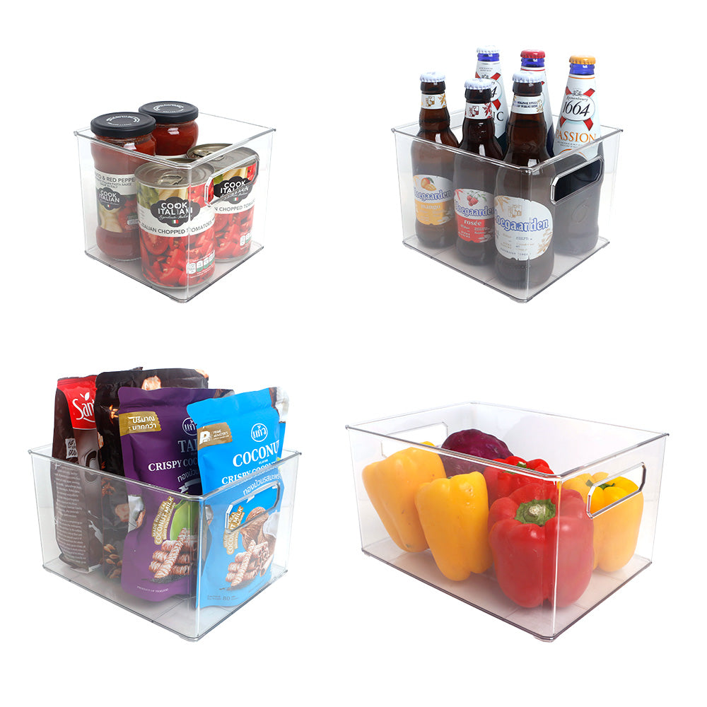 Kitchen PET Stackable Pantry Refrigerator Long Deep Clear Plastic Storage Organizer Set Container Bins with Handles
