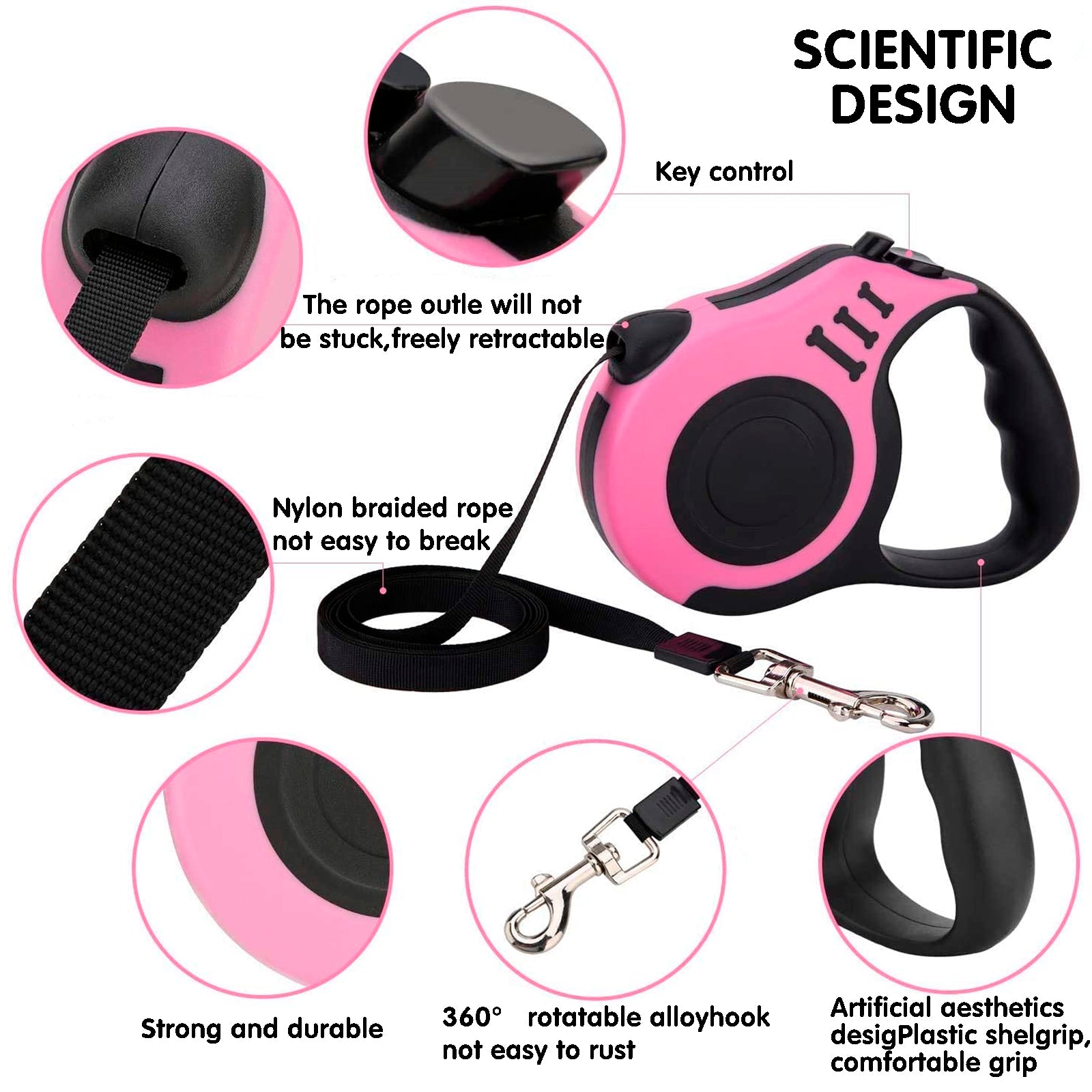 Retractable Dog Leash Pink