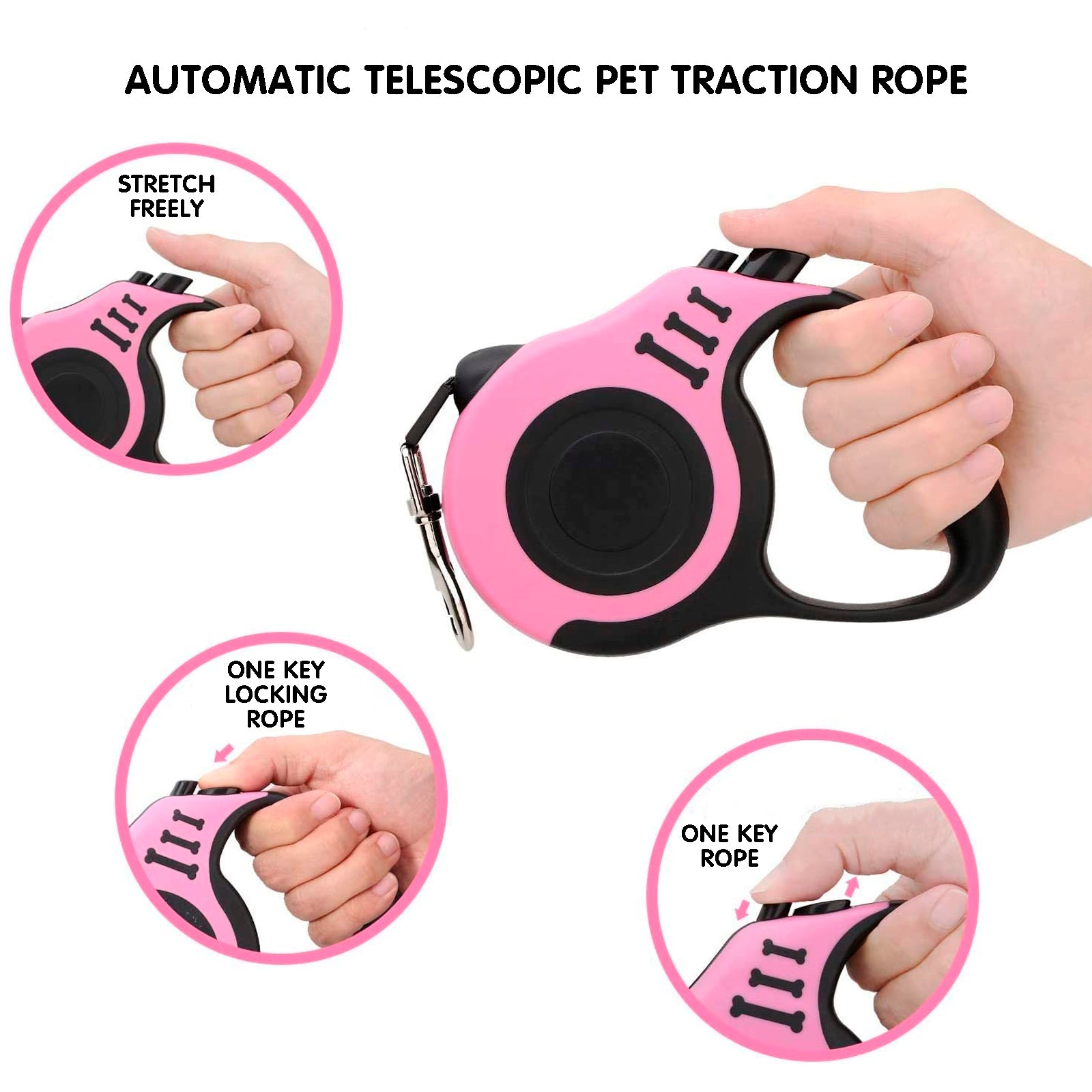 Retractable Dog Leash Pink